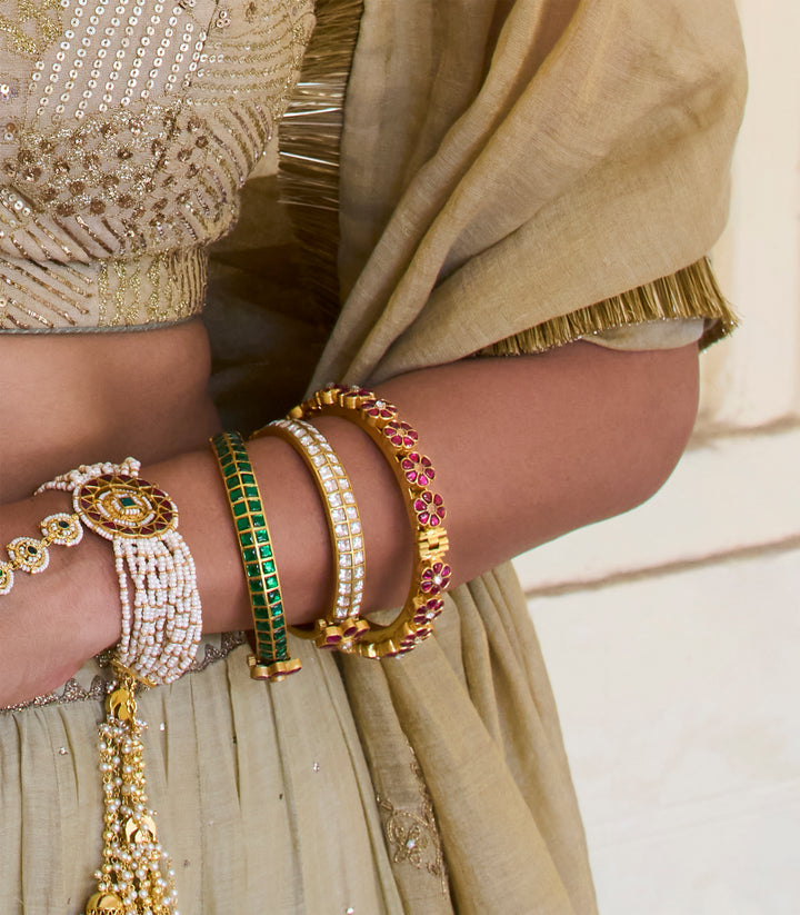 MAHI RED & GREEN  KUNDAN BANGLES