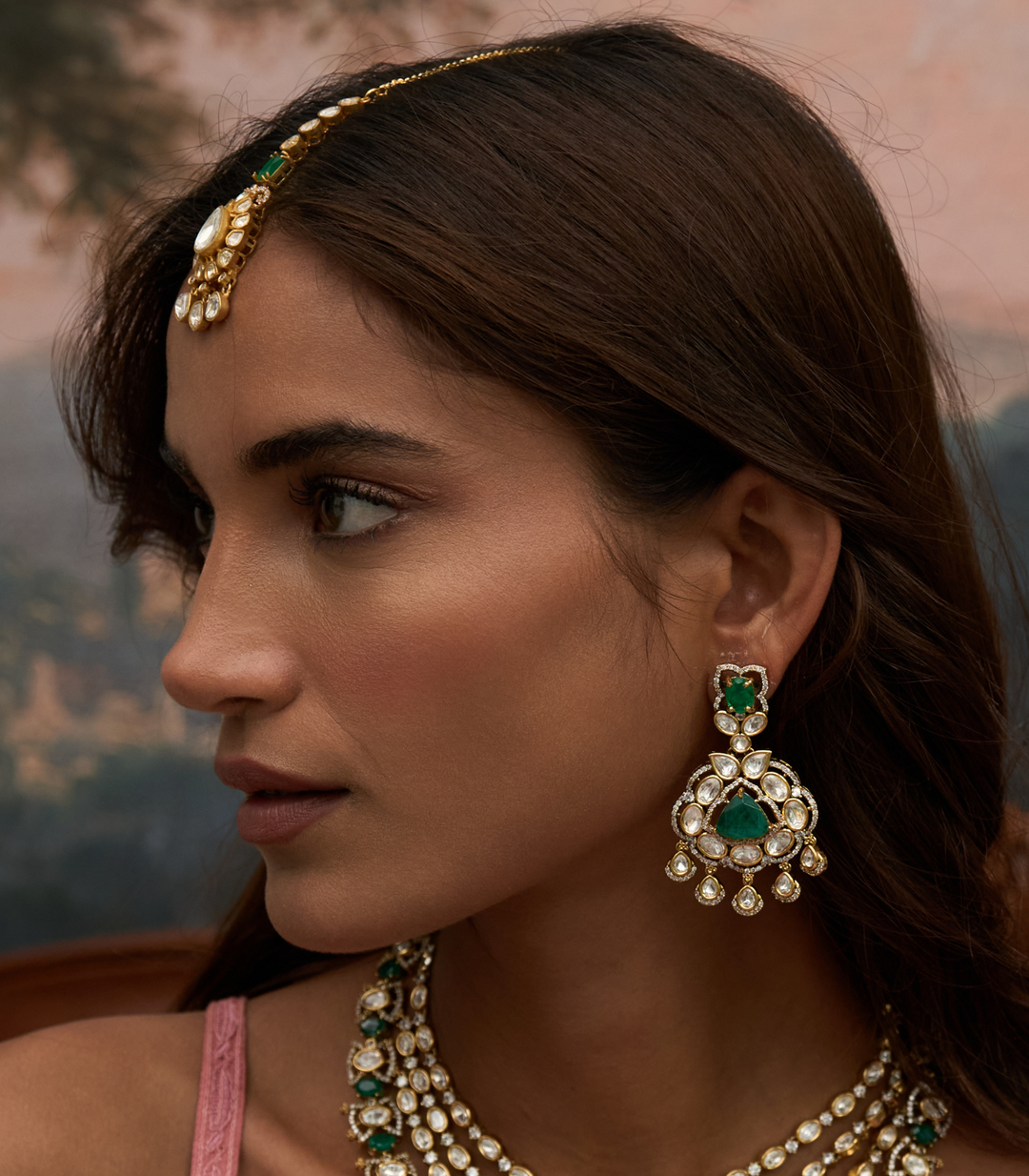 KAVYA GREEN POLKI LONG NECKLACE