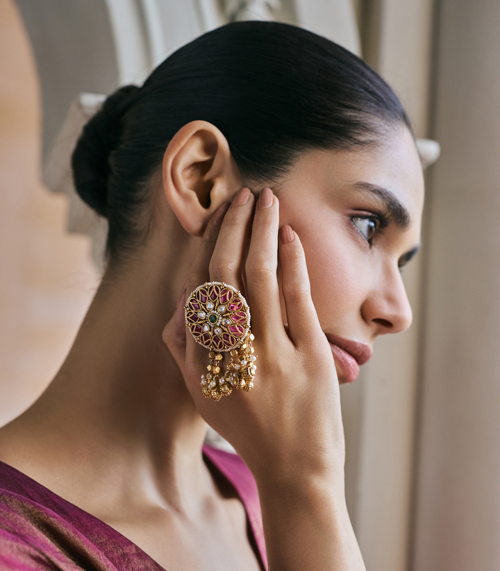 SHIVA RED & GREEN KUNDAN RING