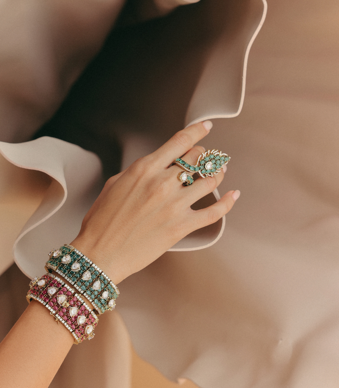 JESSICA GREEN ROSE CUT RING
