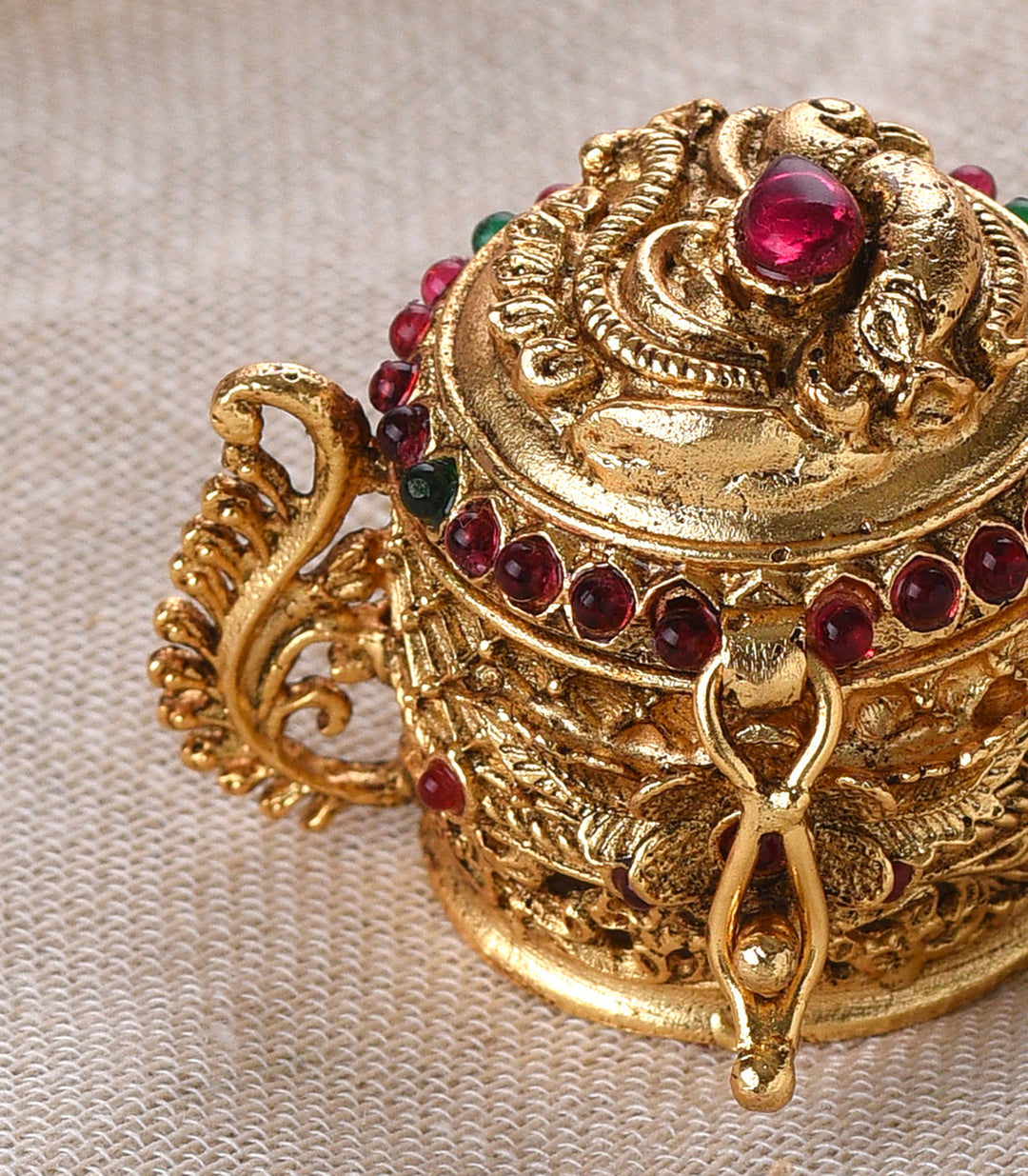 GOLD PLATED PEACOCK RED & GREEN SINDOOR BOX