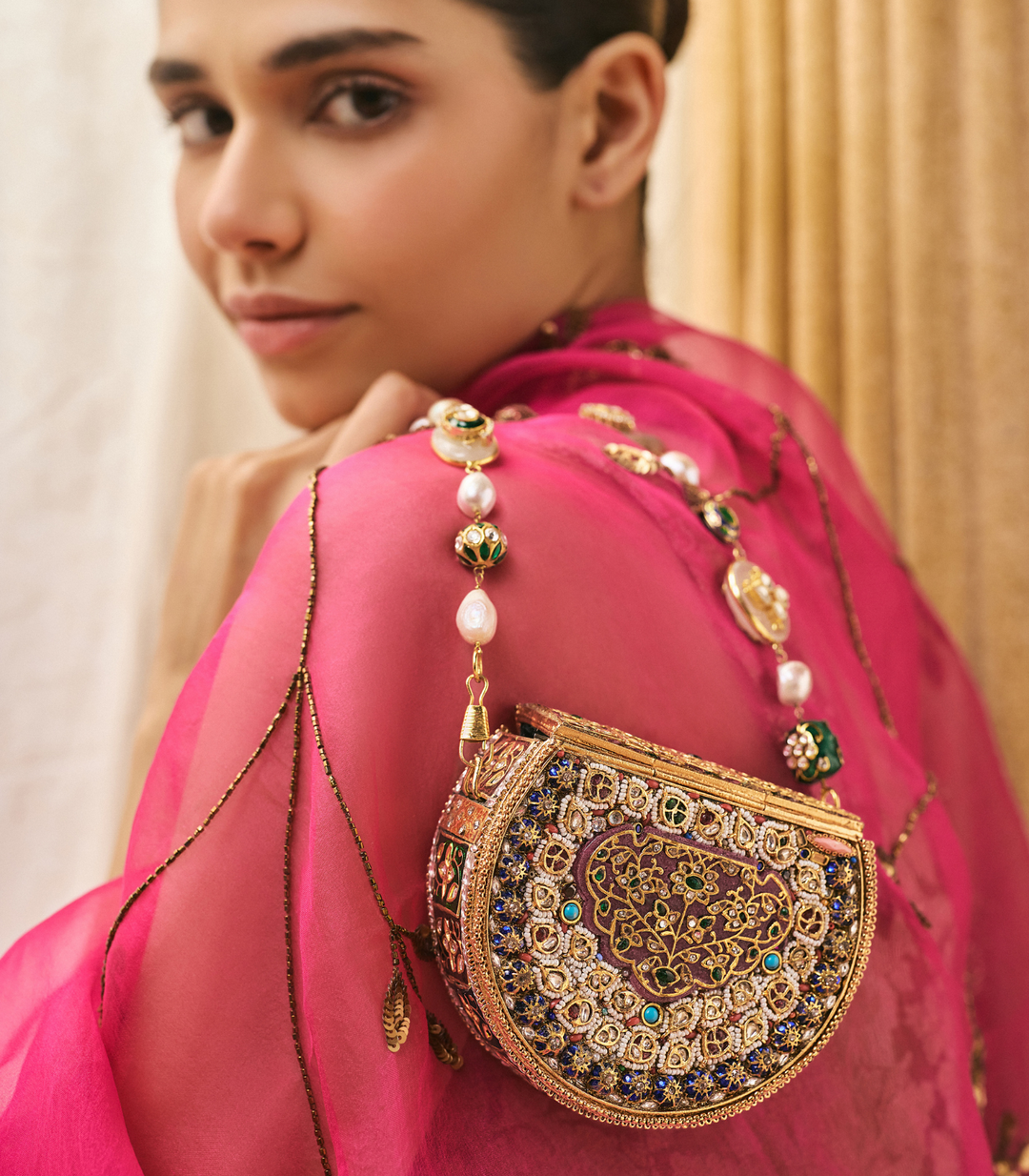 NITARA RED & GREEN KUNDAN HAND BAG
