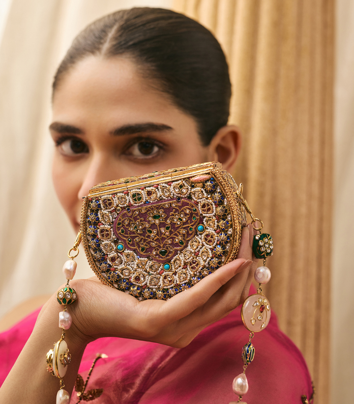 NITARA RED & GREEN KUNDAN HAND BAG