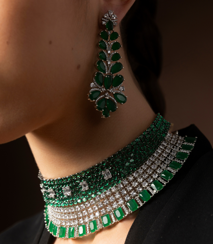 ZAREENA GREEN GREEN ONYX , ZIRCON ZIRCON EARRING