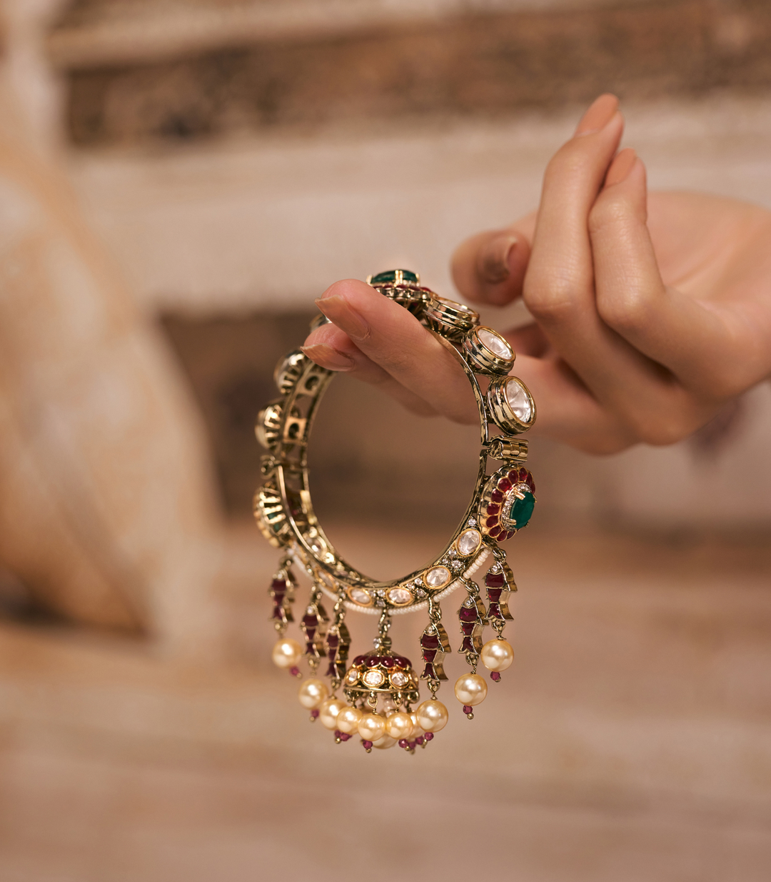NIMA ANTIQUE FINISH RED & GREEN POLKI BANGLES