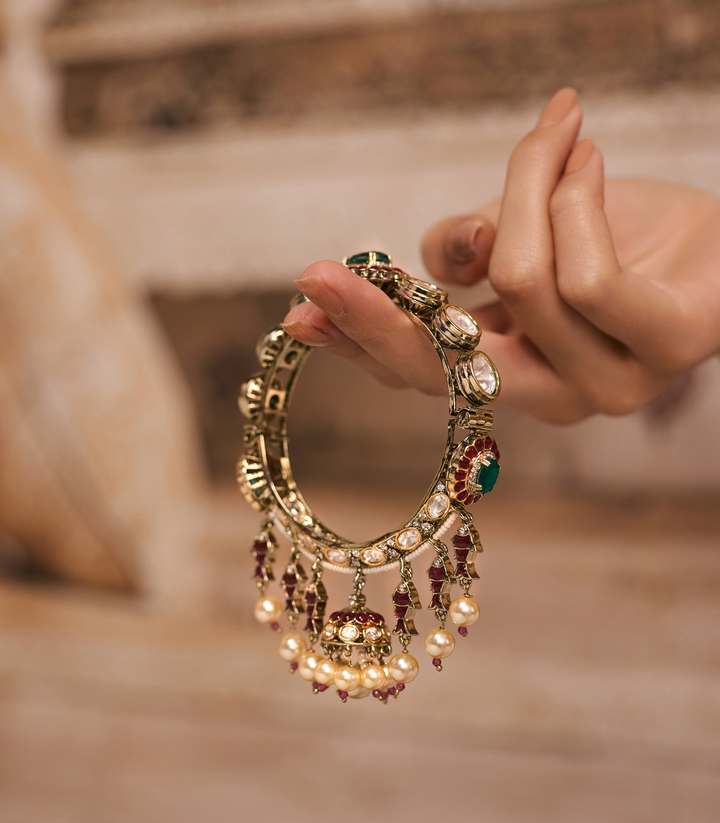 NIMA ANTIQUE FINISH RED & GREEN POLKI BANGLES