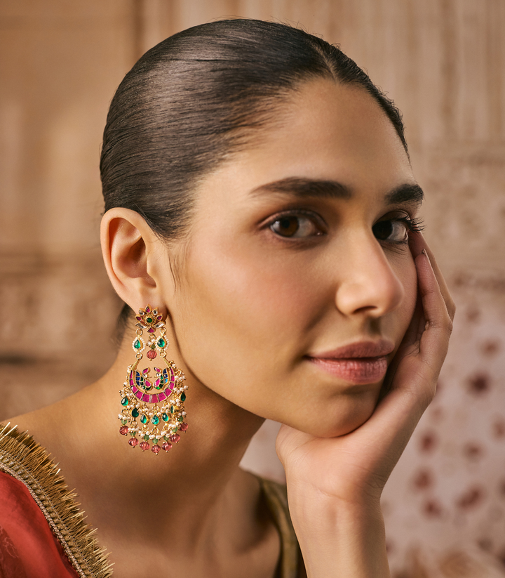 TANIA RED & GREEN KUNDAN CHANDBALI