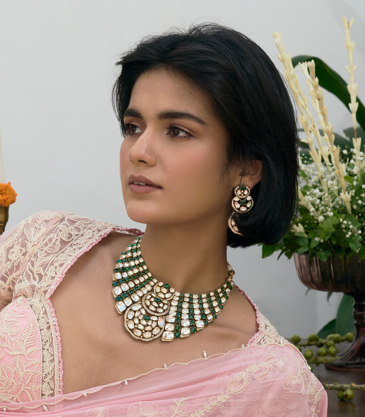 SAUMYA GREEN POLKI NECKLACE SET