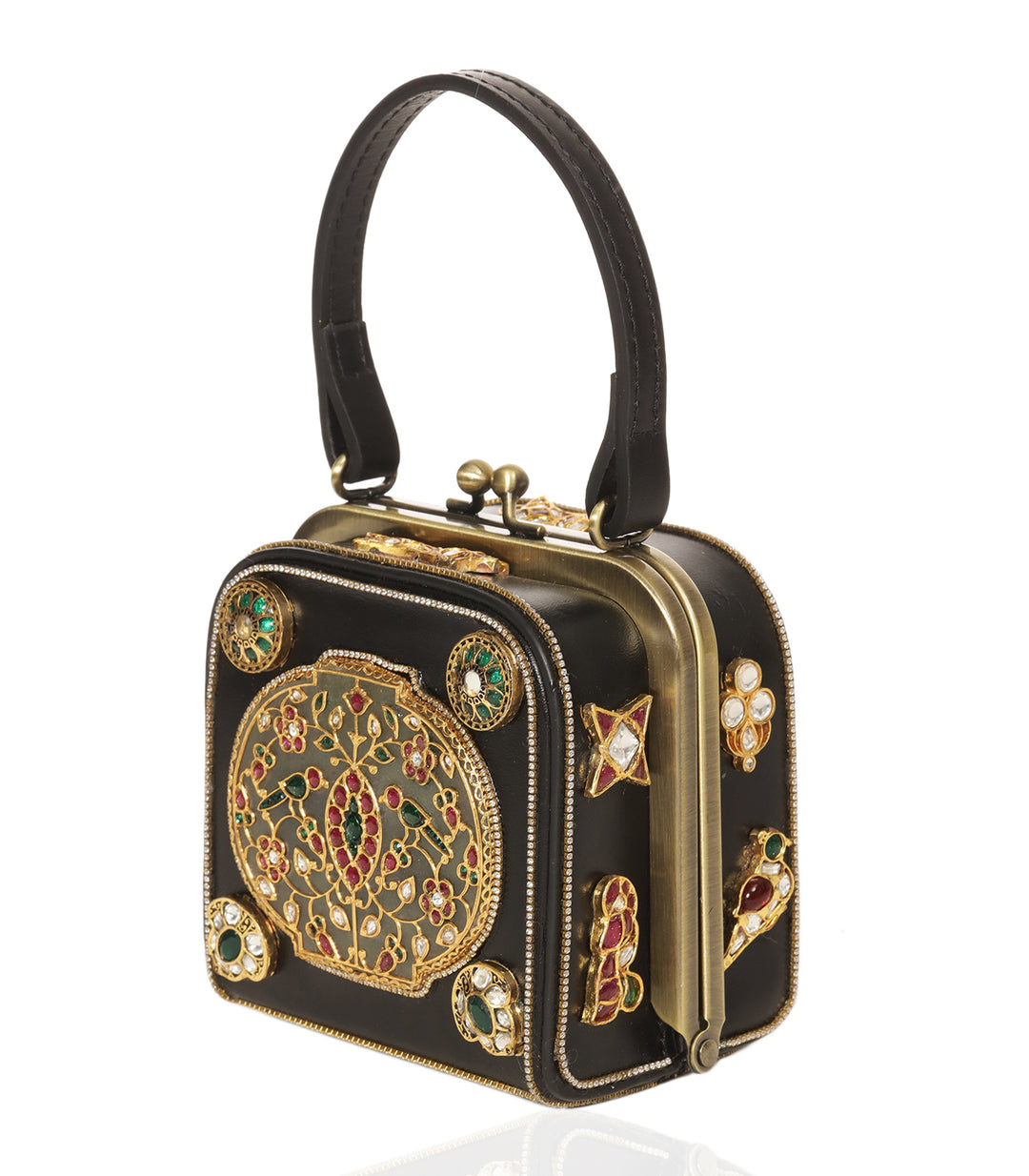 ADITRI RED & GREEN LEATHER KUNDAN HAND BAG