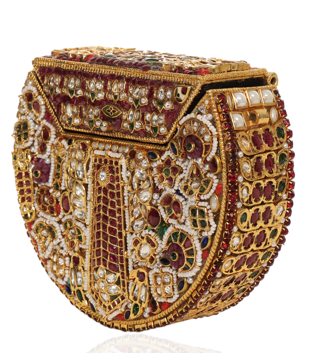 SAANVI RED & GREEN KUNDAN HAND BAG