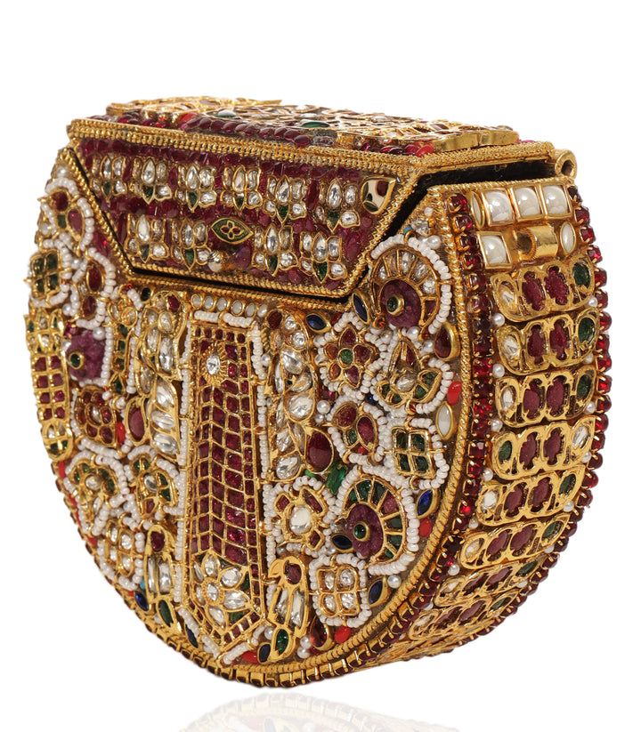 SAANVI RED & GREEN KUNDAN HAND BAG