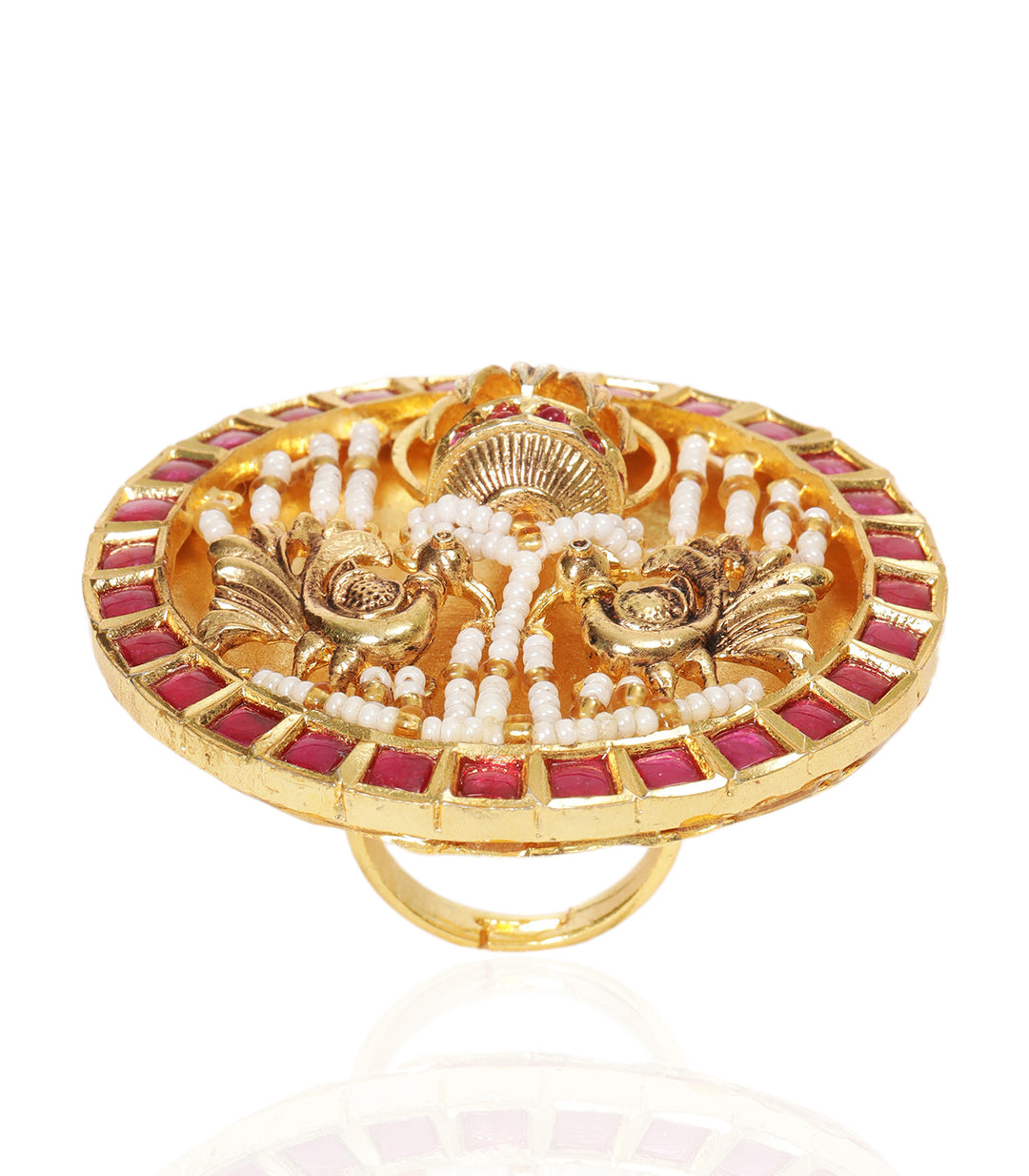 PARNIKA RED & GREEN KUNDAN RING