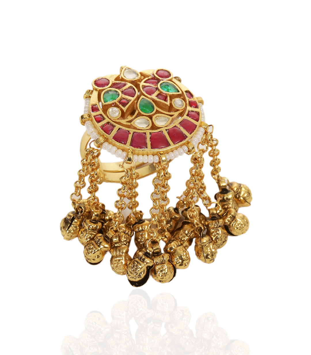 AMIA RED & GREEN KUNDAN RING