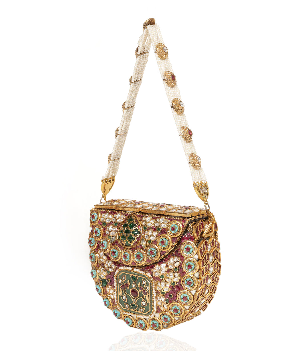 SAMAR RED & GREEN KUNDAN HAND BAG