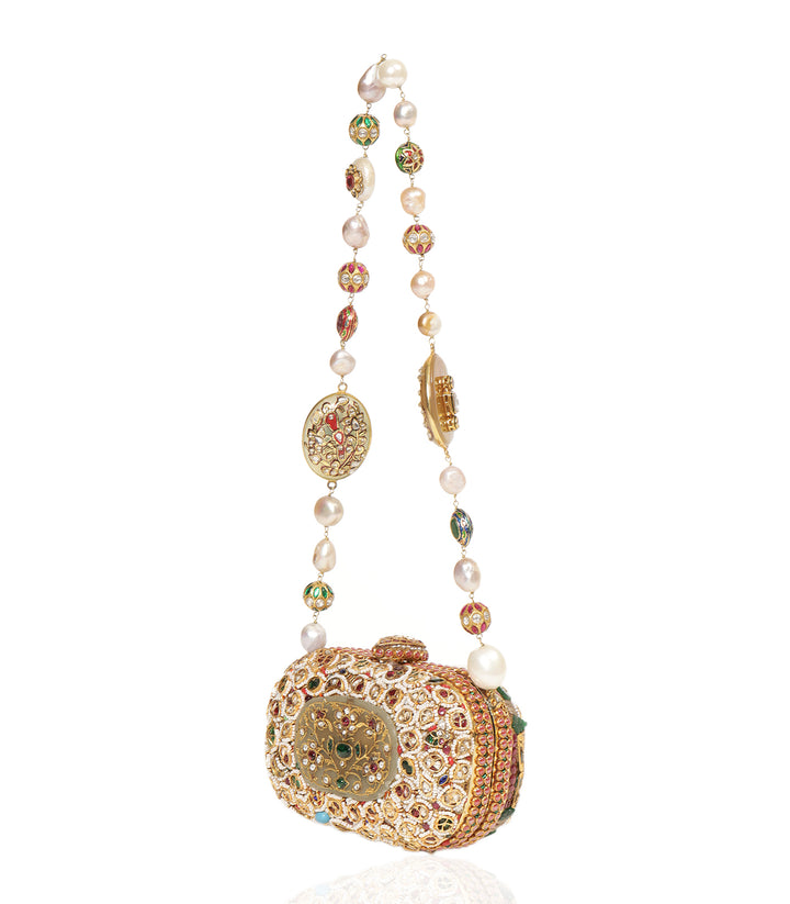 TANIA RED & GREEN KUNDAN HAND BAG