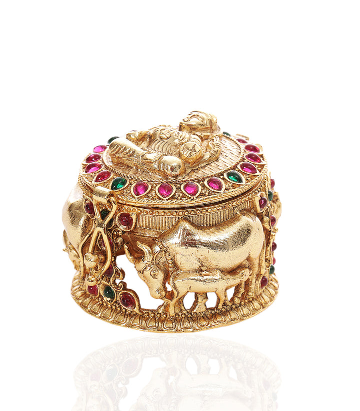 GOLD PLATED RED & GREEN LAKSHMI ORNATE BOX