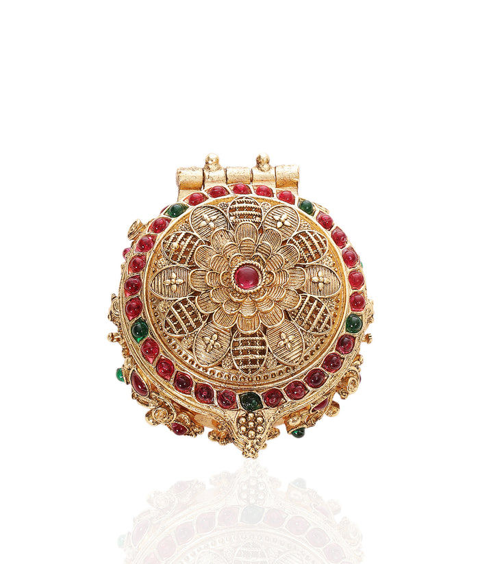 GOLD PLATED RED & GREEN GANESHA ORNATE BOX