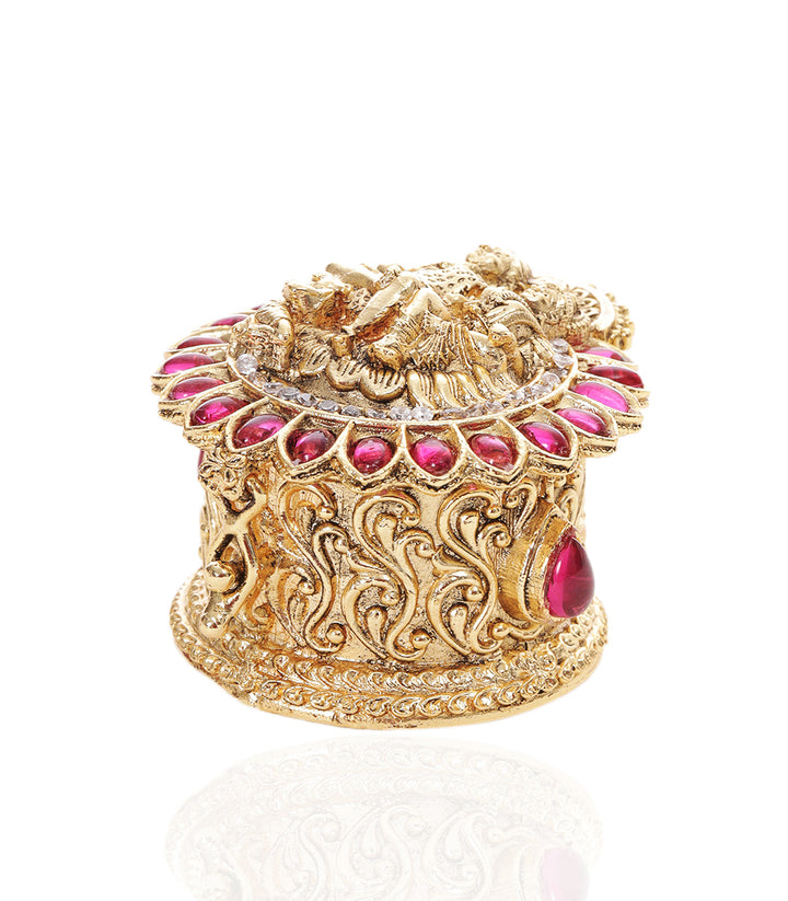 GOLD PLATED RED & GREEN SHIV PARVATI ORNATE BOX
