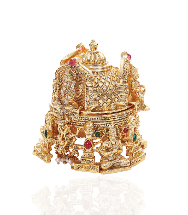 VIGNESHWARA RED & GREEN GOLD PLATED ORNATE BOX