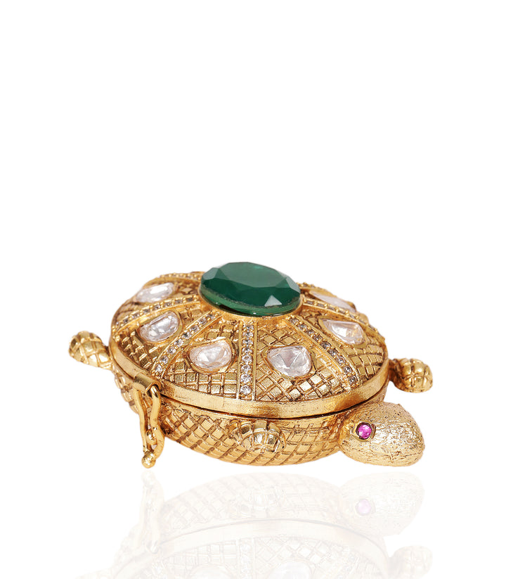 GOLD PLATED GREEN TORTOISE ORNATE BOX