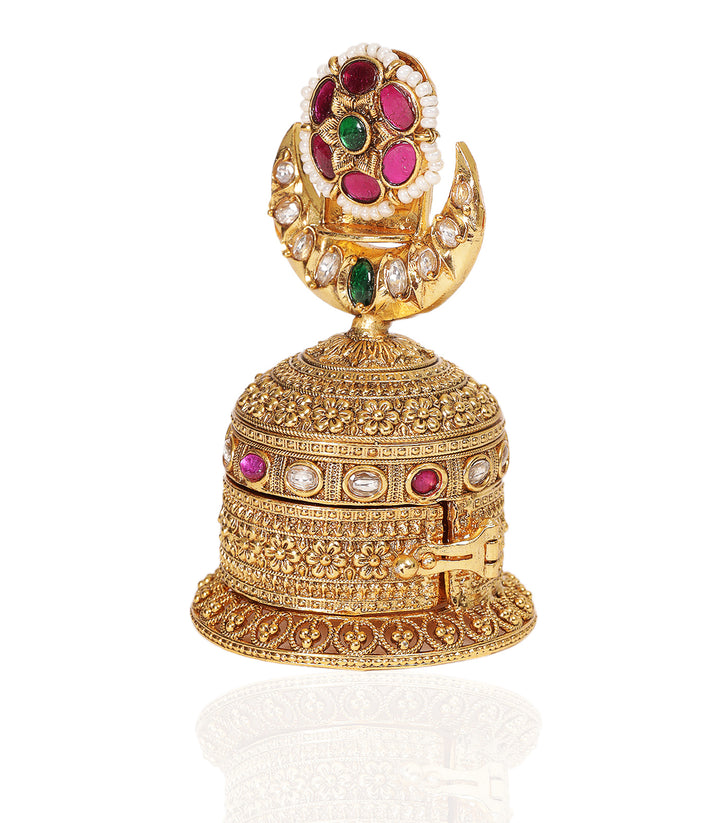 RUBY GOLD PLATED RED & GREEN KUNDAN ORNATE BOX