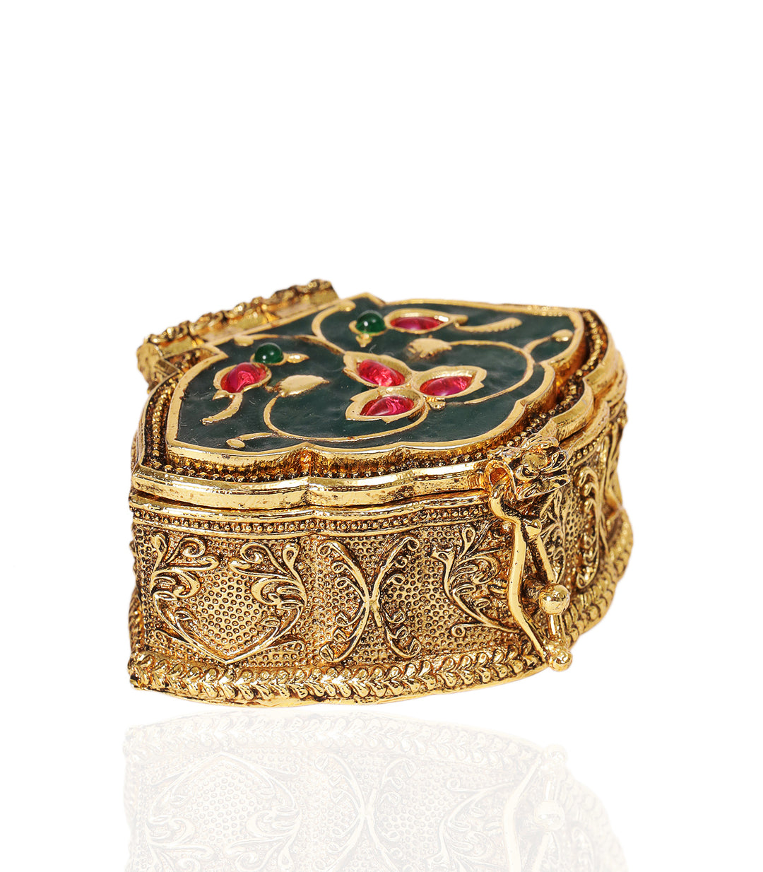 VEDA GOLD PLATED RED & GREEN ORNATE BOX