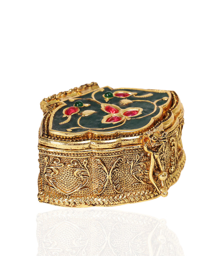 VEDA GOLD PLATED RED & GREEN ORNATE BOX