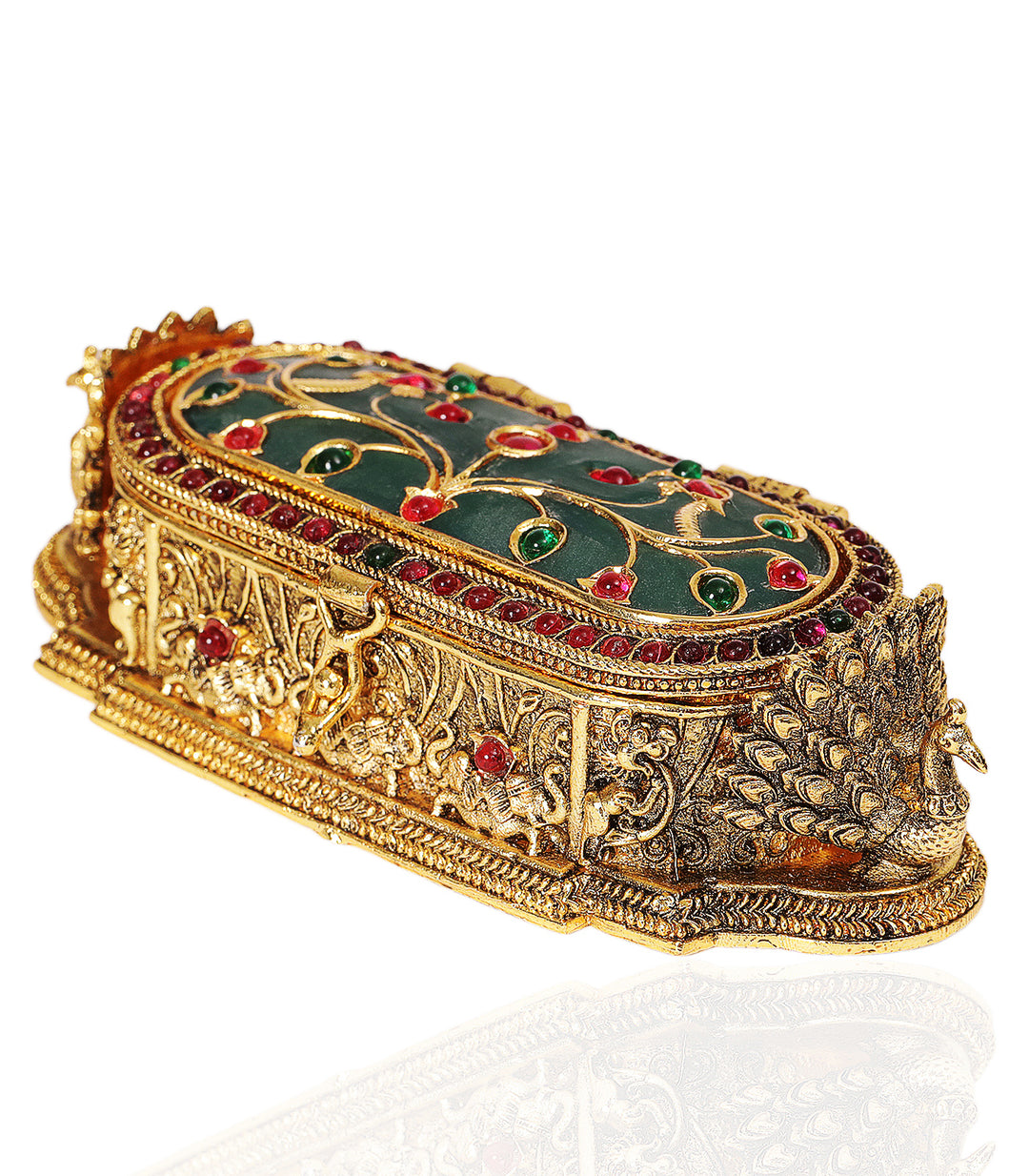 MOHINI GOLD PLATED RED & GREEN ORNATE BOX