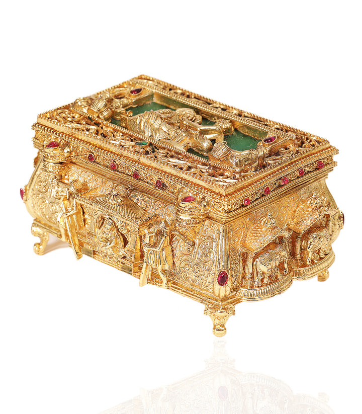 GOLD PLATED RED & GREEN ORNATE BOX