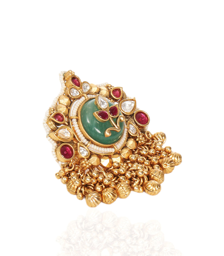 SONIA RED & GREEN  KUNDAN RING