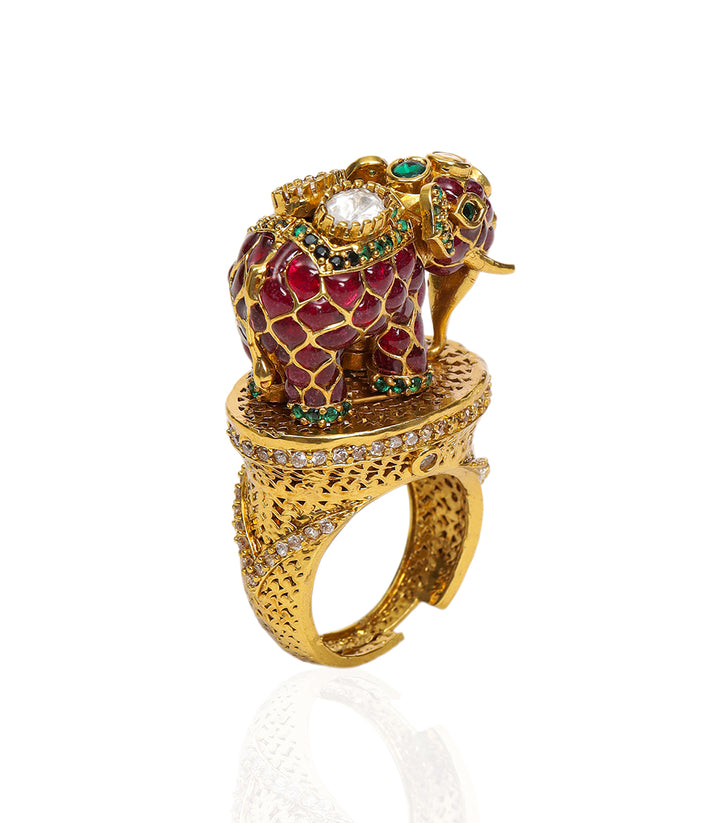 AIRAVAT RED KUNDAN RING