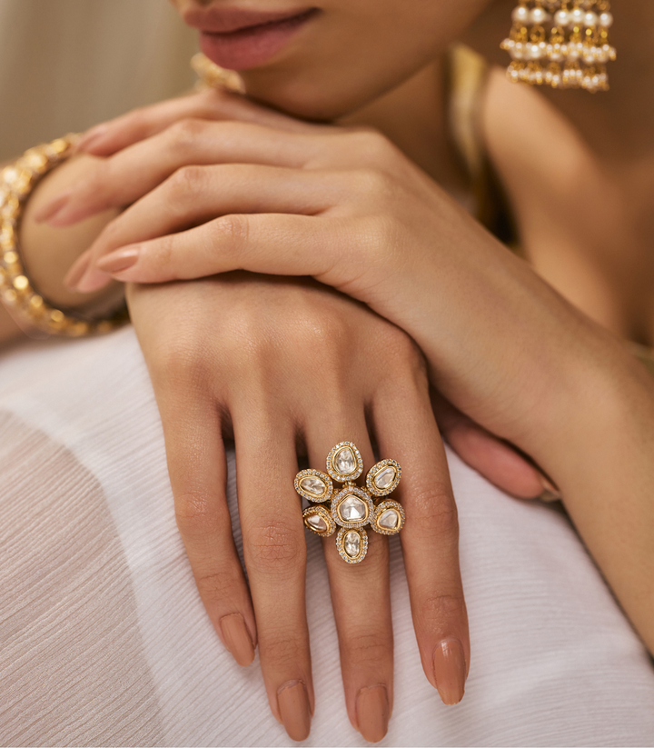AMBIKA GOLD PLATED POLKI RING