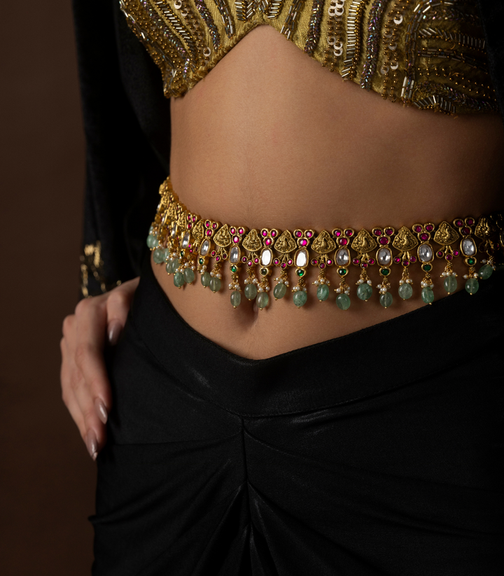 GAYATRI RED & GREEN  KUNDAN WAIST  BELT
