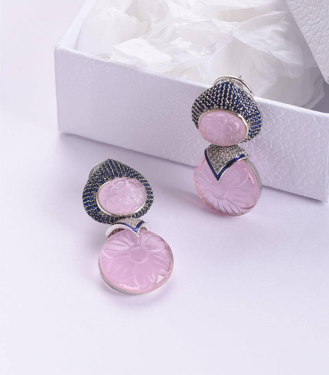 SILVER FINISH BLUE & PINK EARRING