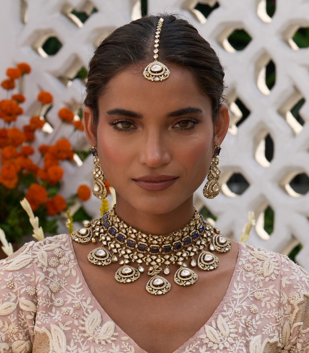 JASICA PURPLE POLKI NECKLACE SET