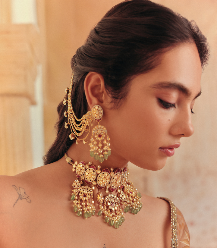 AASHI RED & GREEN MOISSANITE STATEMENT EARRING