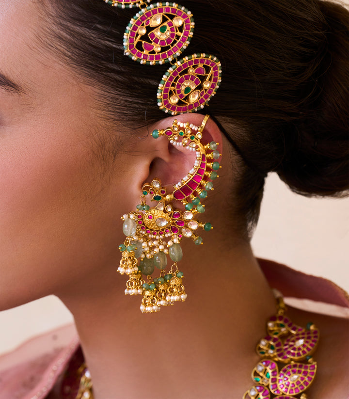 EESHA RED & GREEN  KUNDAN STATEMENT EARING