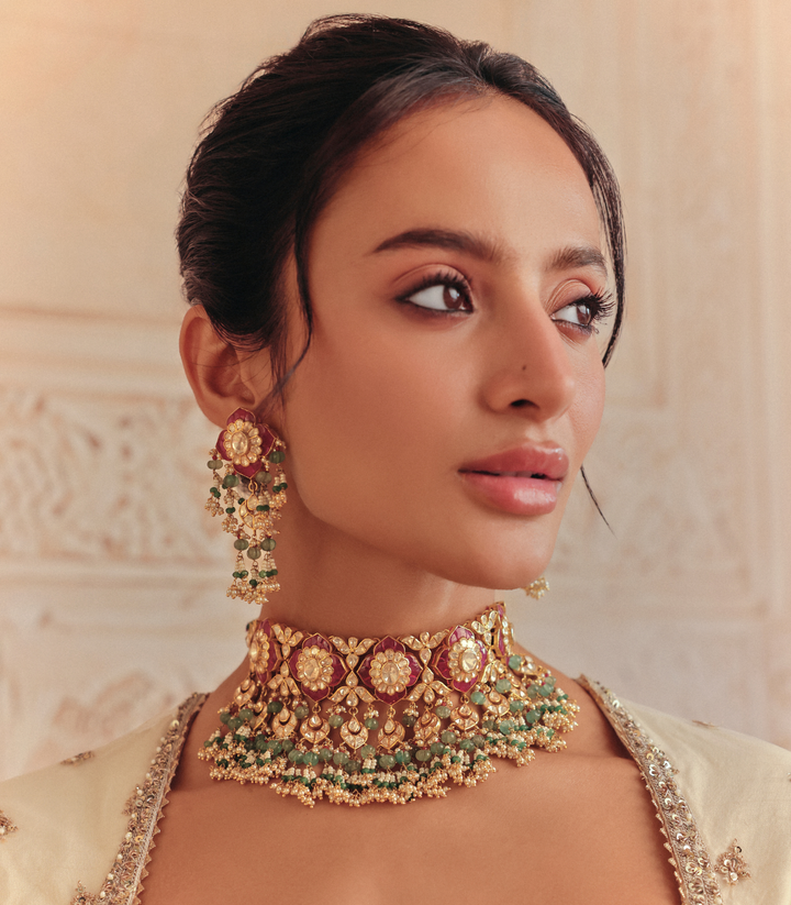 MYTHILI RED & GREEN MOISSANITE CHOKER