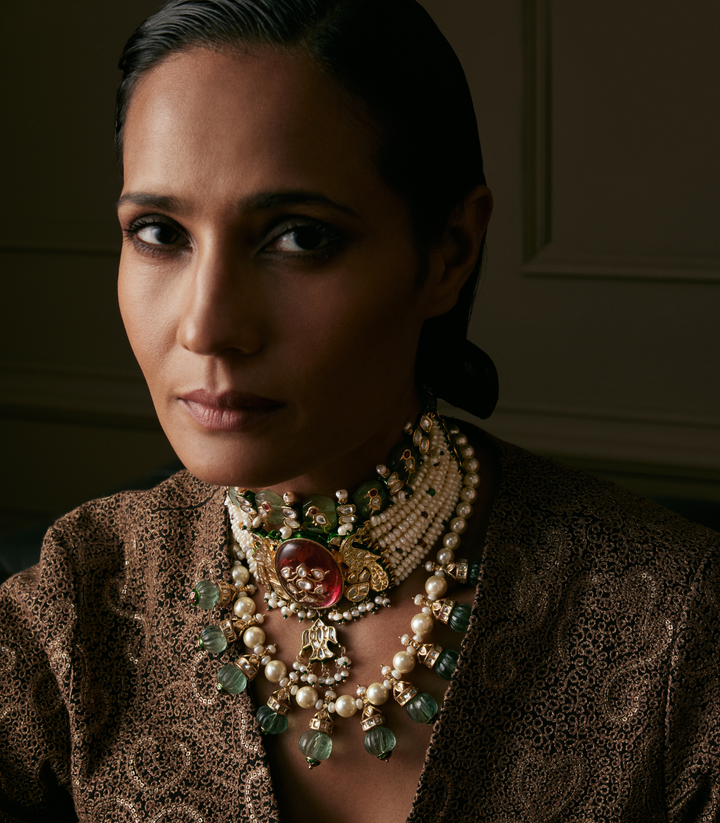 YASHICA GREEN KUNDAN LONG NECKLACE
