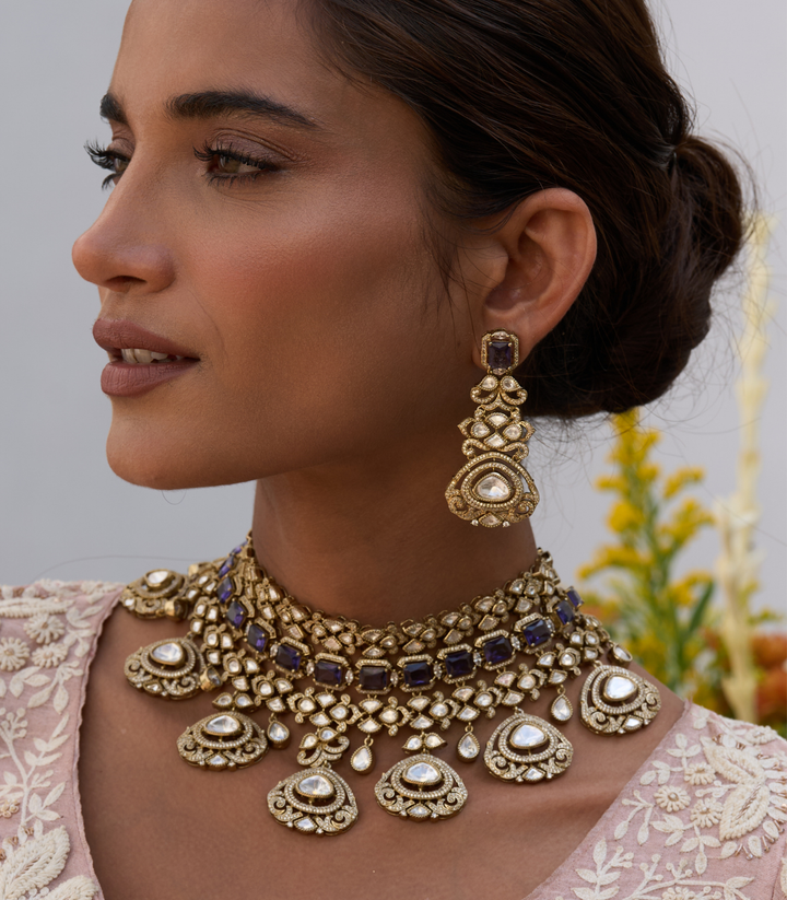 JASICA PURPLE POLKI NECKLACE SET