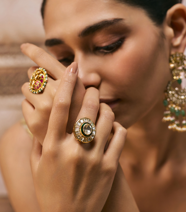 AMIA GREEN POLKI RING