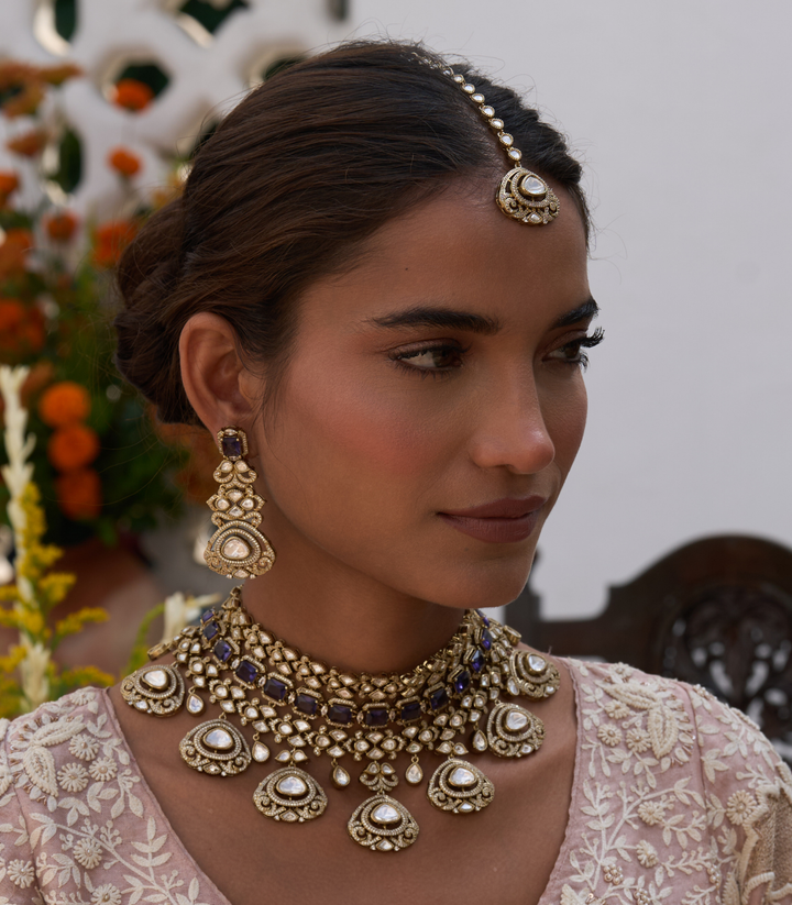 JASICA PURPLE POLKI NECKLACE SET