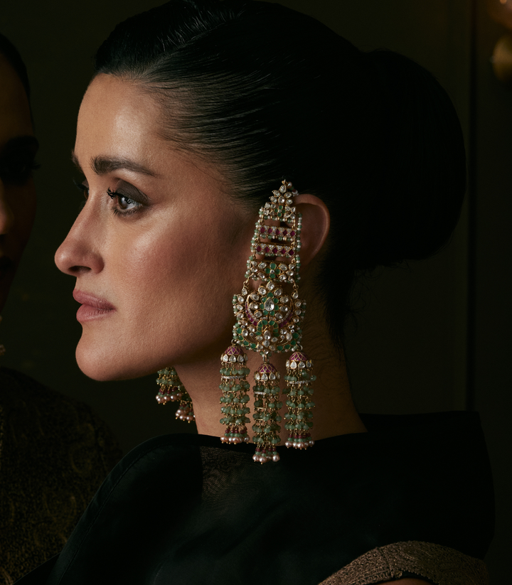 DHRUVI RED & GREEN MOISSANITE JHUMKA