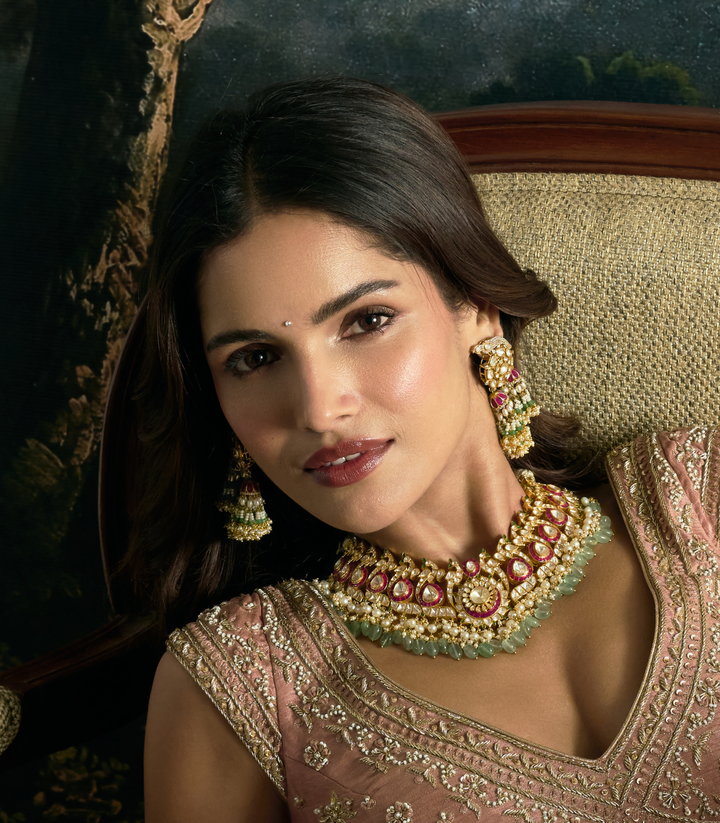 PARNIKA GOLD PLATED MOISSANITE NECKLACE SET