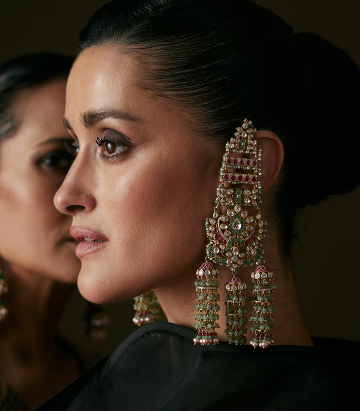 DHRUVI RED & GREEN MOISSANITE JHUMKA