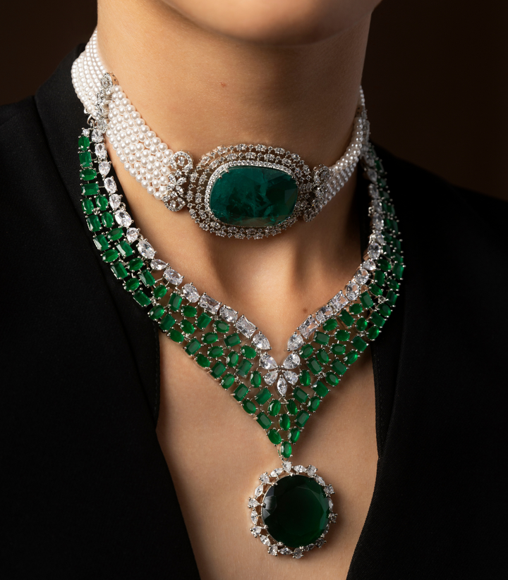RUHI GREEN ZIRCON NECKLACE SET