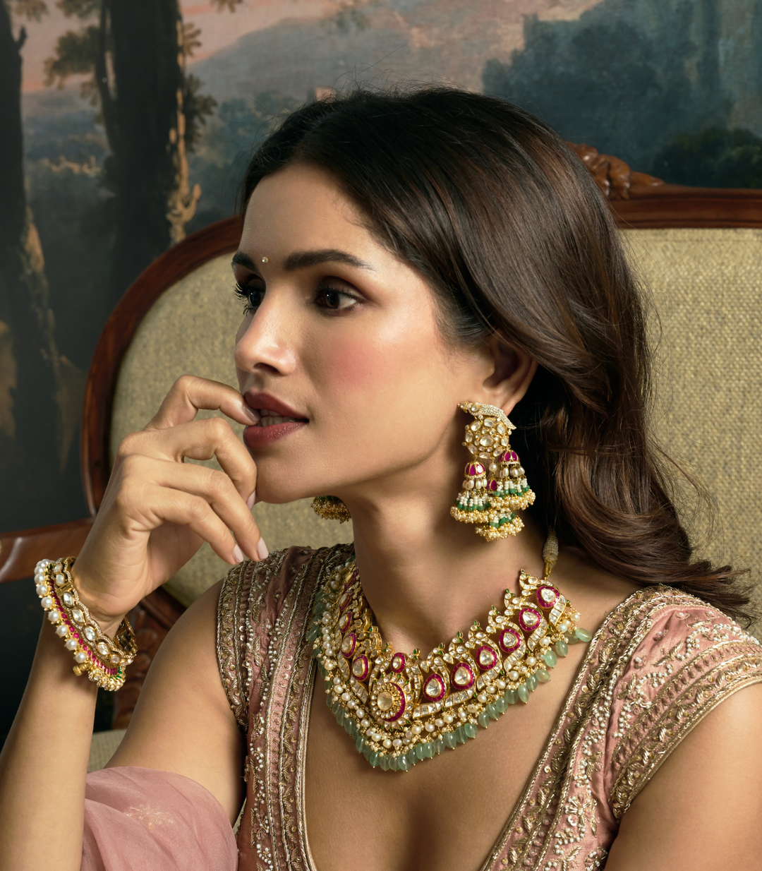 PARNIKA GOLD PLATED MOISSANITE NECKLACE SET