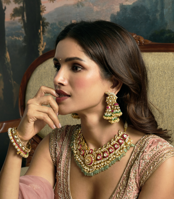 PARNIKA GOLD PLATED MOISSANITE NECKLACE SET