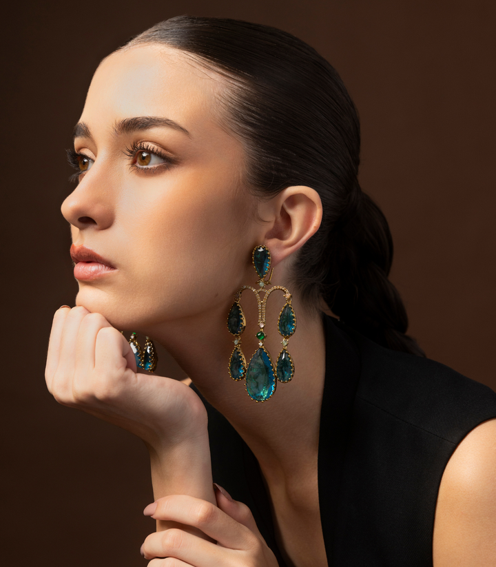 OVIYA ANTIQUE FINISH AQUAMARINE STATEMENT EARRING
