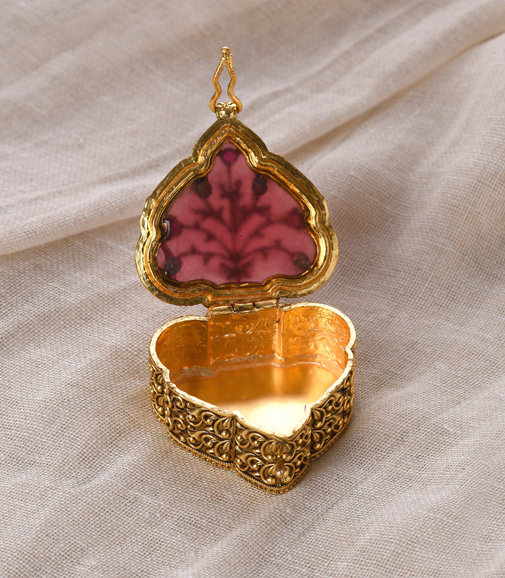 GOLD PLATED PINK KUNDAN SINDOOR BOX